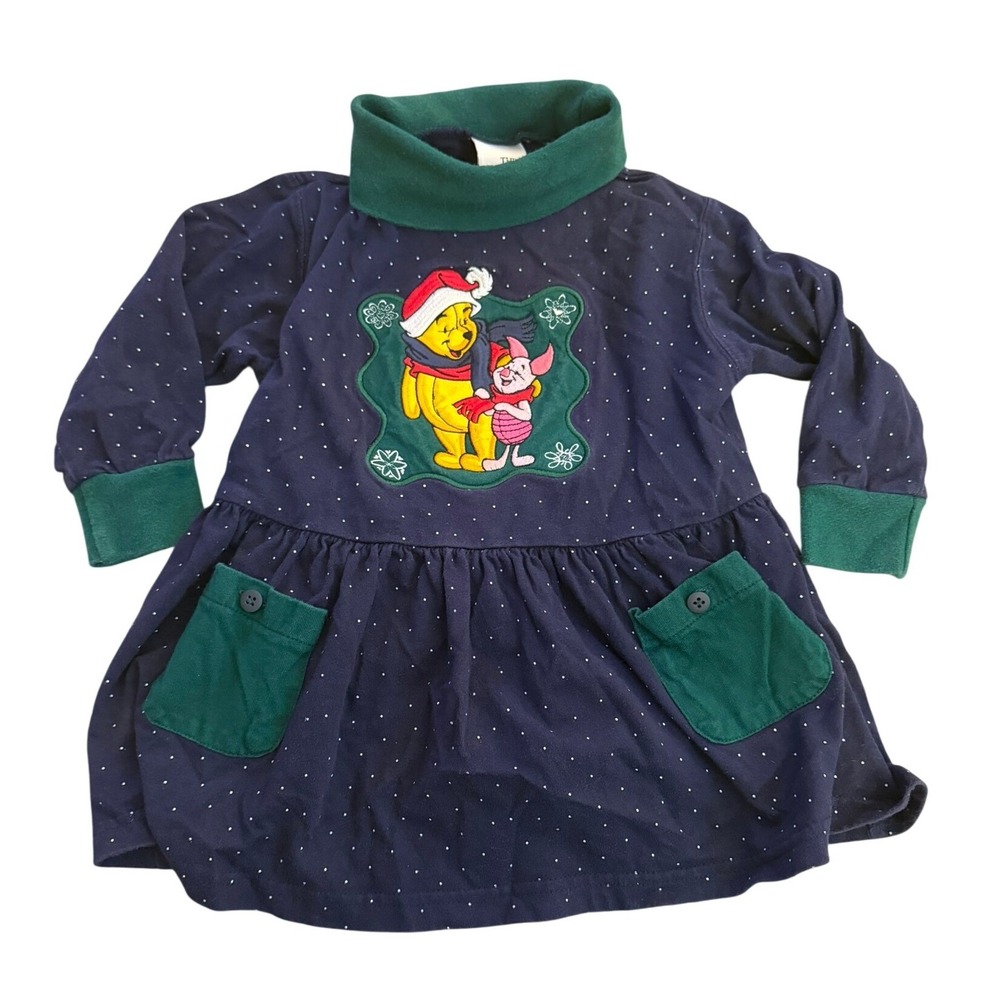 Vintage RARE 90's The Disney Store Winnie The Pooh Turtleneck Long Sleeve Dress
